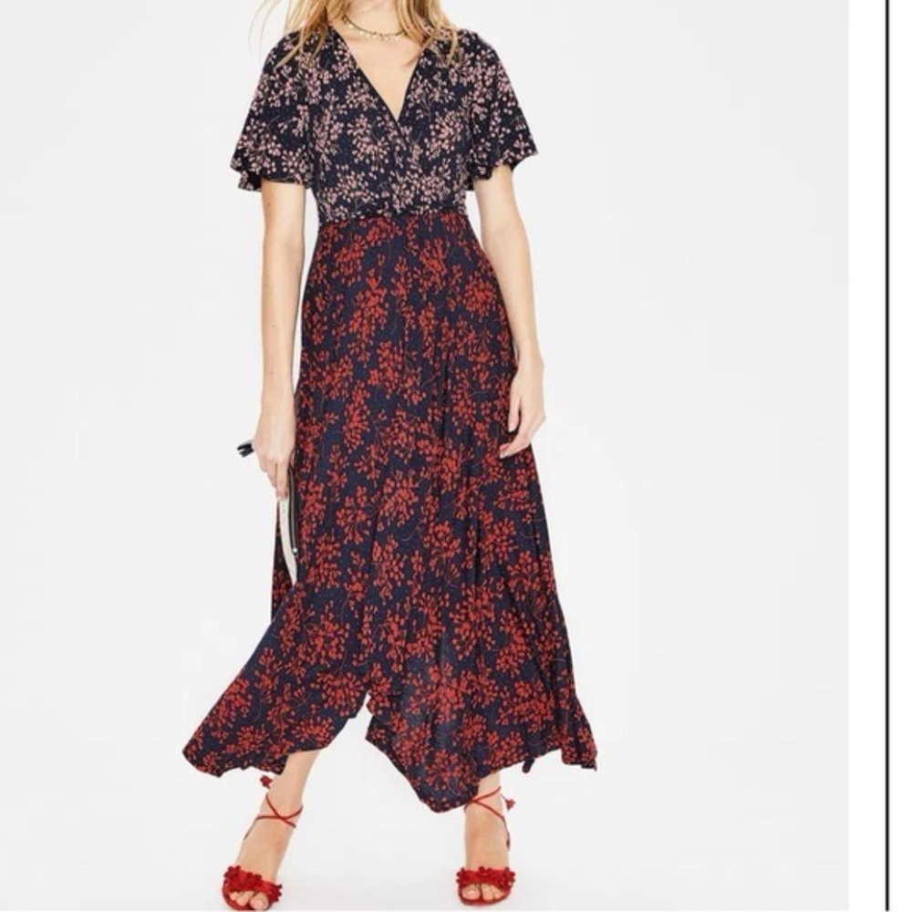 Floral V-Neck Maxi Dress in Navy and Red